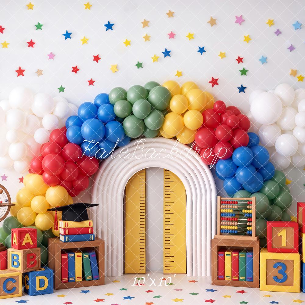TEST Kate Back to School Rainbow Balloon Arch Books Blocks Printed Backdrop Designed by Chain Photography