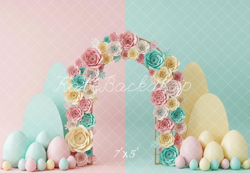 Kate Easter Flower Arch Pastel Eggs Printed Backdrop Designed by Patty Roberts