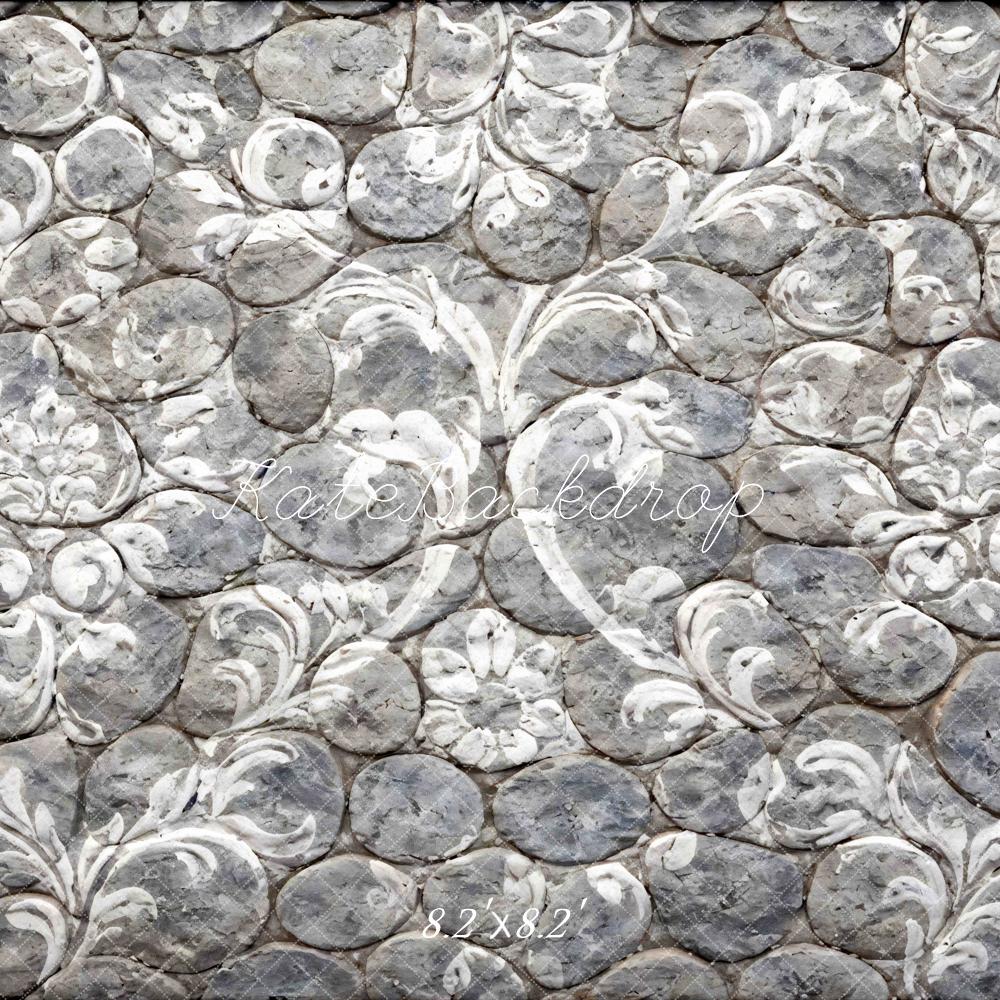 Kate Gray Cobblestone Floral Pattern Printed Backdrop Designed by Mini MakeBelieve