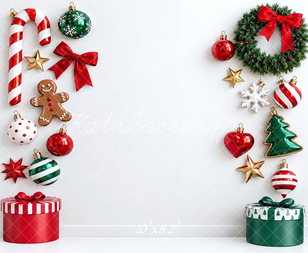 Kate Christmas Candycane Ornaments Wreath Gingerbread Printed Backdrop Designed by Vertigo Productions