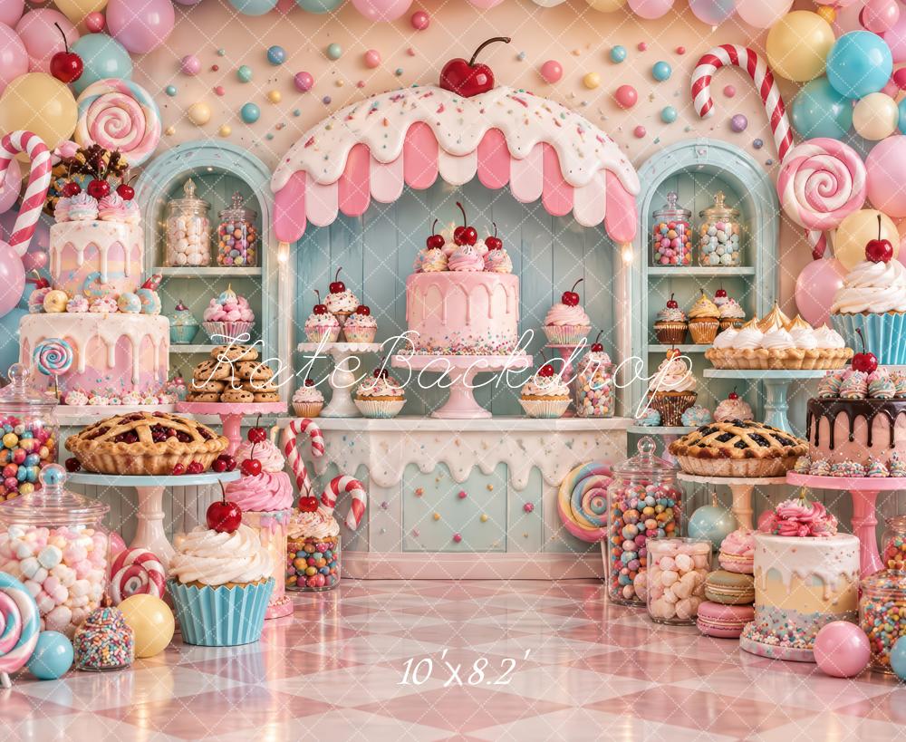 Kate Cake Smash Pink Candy Dessert Bakery Printed Backdrop Designed by Laura Bybee