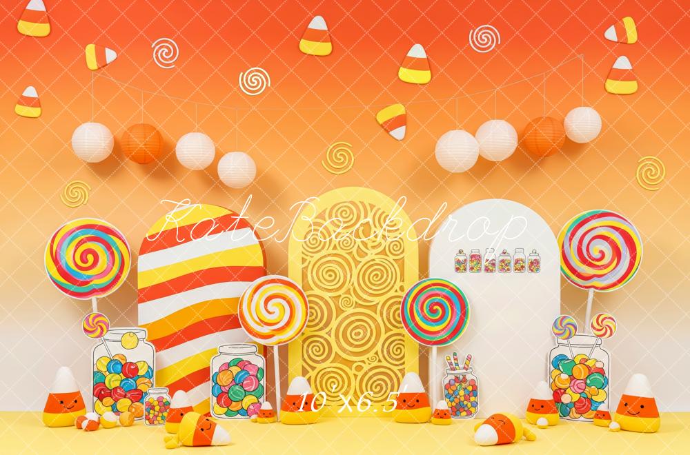 Kate Halloween Arches Candy Corn Lollipop Jars Orange Backdrop Designed by Patty Roberts