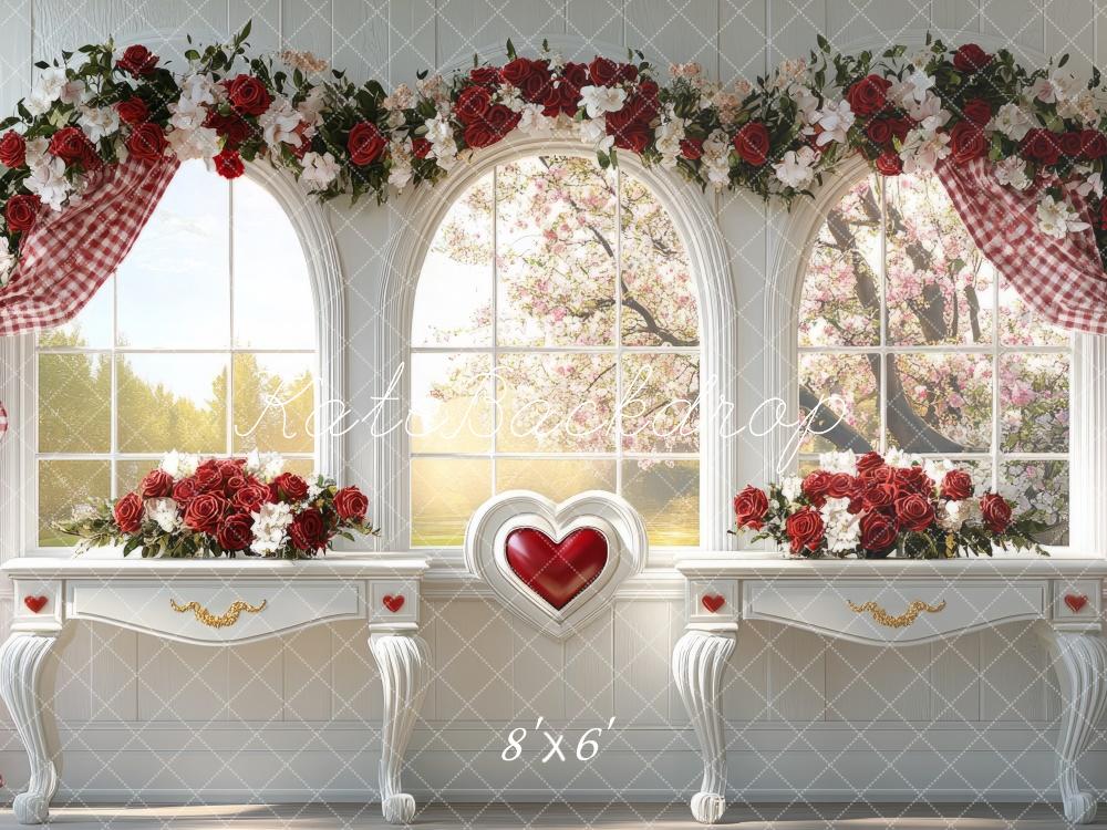 Kate Valentine Floral Arched Window Heart Backdrop Designed by Mini MakeBelieve