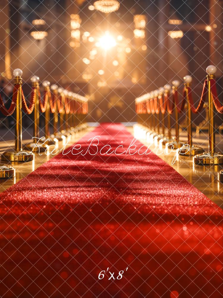Kate Red Carpet Aisle Gold Stanchions Bokeh Lights Backdrop Designed by Emetselch