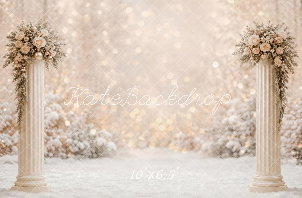 Kate Winter Flower Columns Snow Bokeh Printed Backdrop Designed by Vertigo Productions