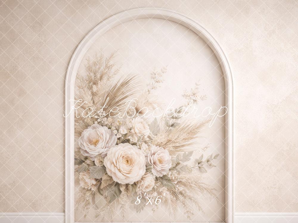 Kate Floral Cream Flower Arch with Pampas Grass Backdrop Designed by Megan Leigh Photography