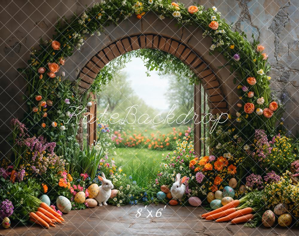 Kate Easter Bunny Flower Arch Carrot Garden Printed Backdrop Designed by Emetselch