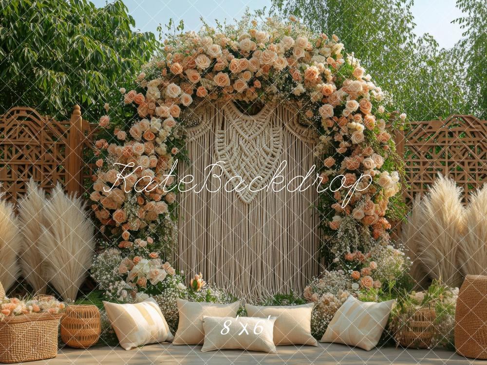 Bohemian Floral Arch Pampas Grass Foto Achtergrond Designed by Mini MakeBelieve
