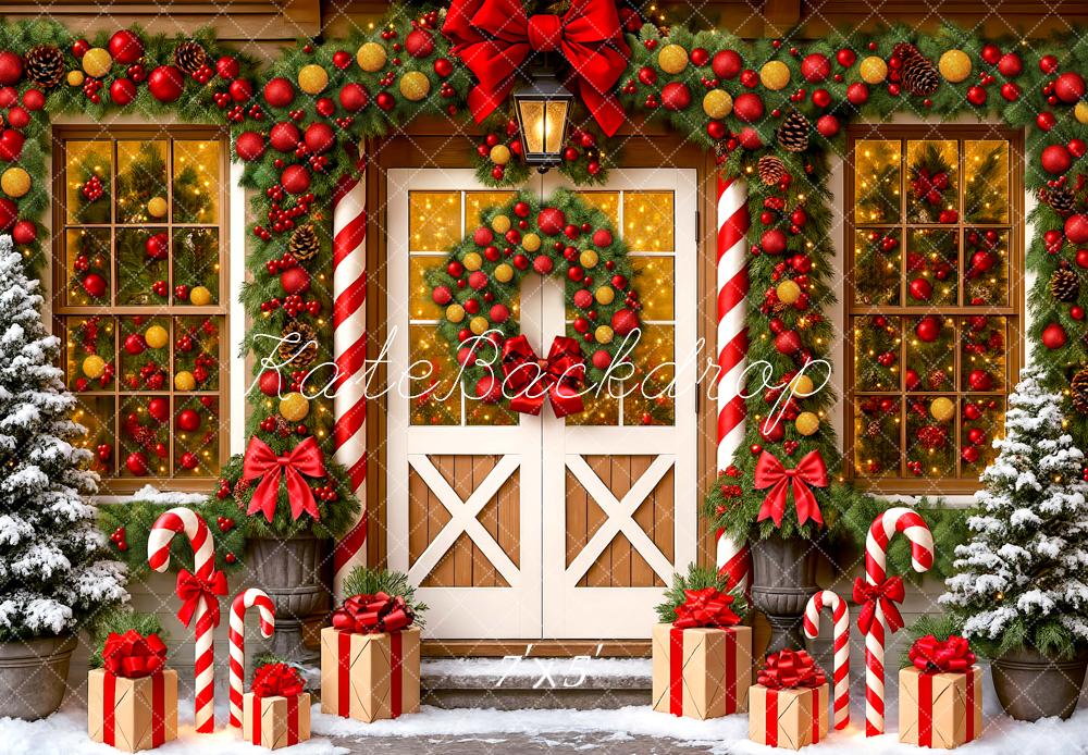 Kate Christmas Garland Door Candy Cane Gifts Snow Backdrop Designed by Mini MakeBelieve