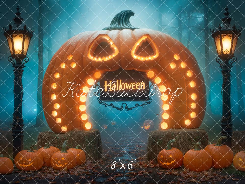 Kate Halloween Giant Pumpkin Archway Lanterns Forest Backdrop Designed by Chain Photography