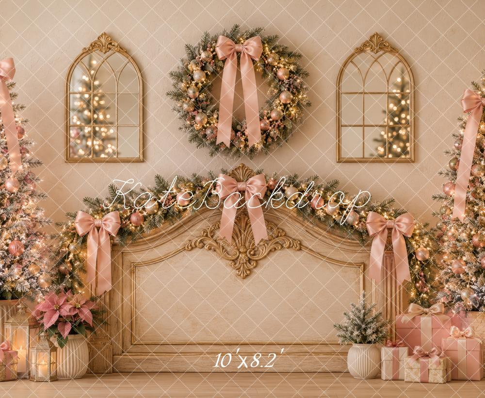 Kate Christmas Headboard Wreath Trees Ribbon Bows Printed Backdrop Designed by Megan Leigh Photography