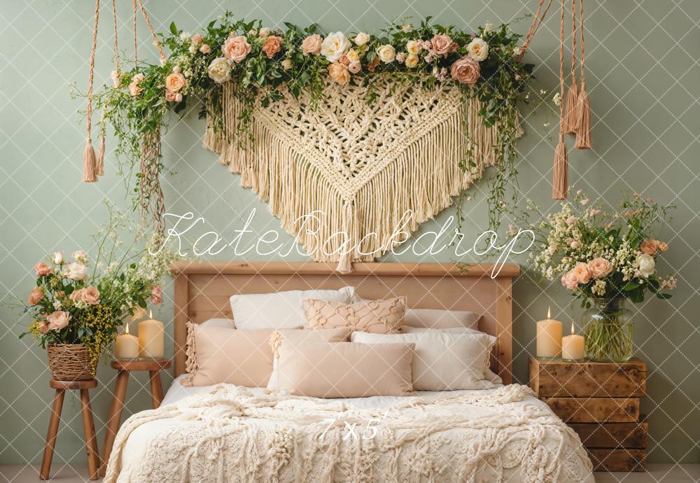 Boho Boudoir Floral Macrame Kaarsen Foto Achtergrond Designed by Emetselch