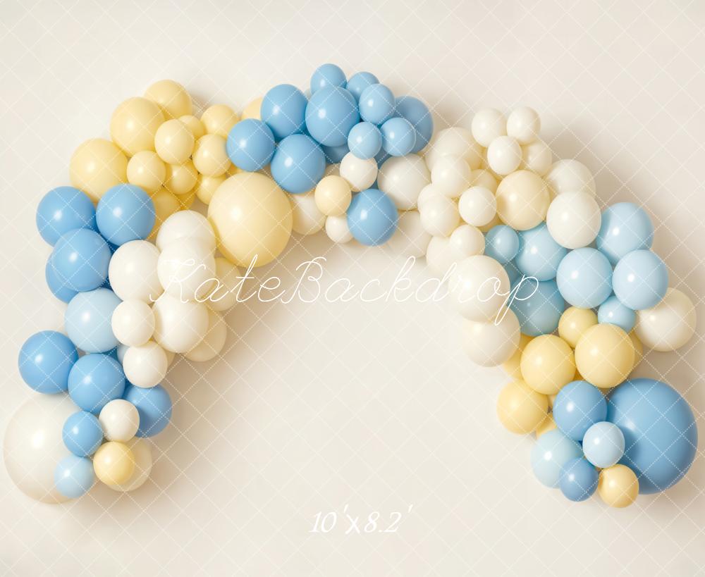 Kate Cake Smash Blue Yellow Cream Balloon Arch Printed Backdrop Designed by Emetselch