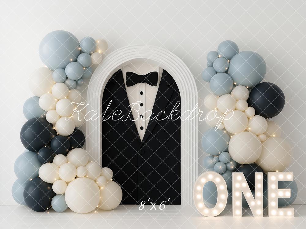 Kate First Birthday Tuxedo Balloon Arch Backdrop Designed by Ashley Paul