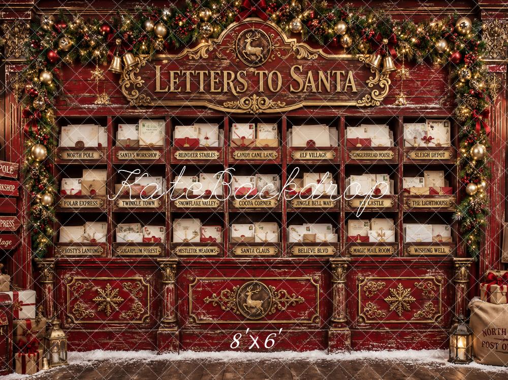 Kate Christmas Letters To Santa Vintage Red Post Office Printed Backdrop Designed by Ashley Paul