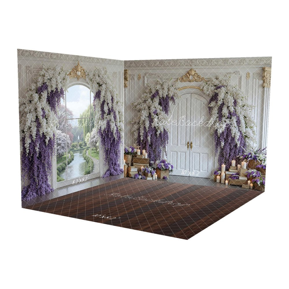 Kate Flower Arch Ornate White Door Purple Wisteria Backdrop Room Set