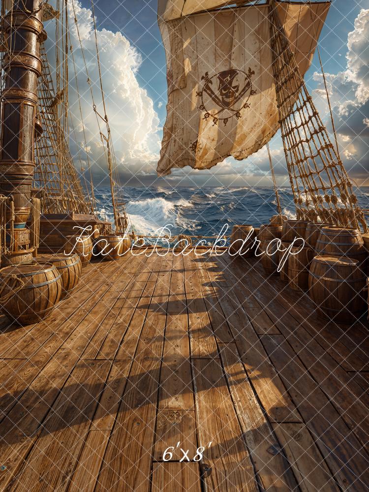 Kate Pirate Ship Deck Ocean Barrels Sails Backdrop Designed by Chain Photography