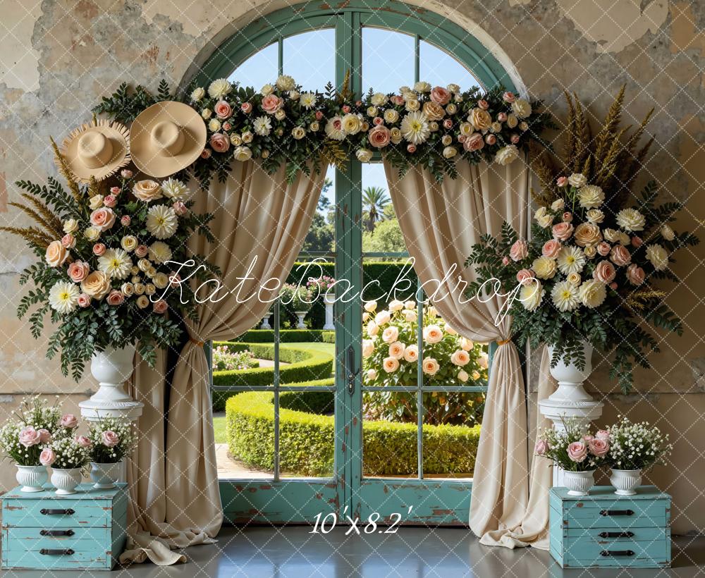 Kate Spring Flower Arch Drapes Garden Window Printed Backdrop Designed by Mini MakeBelieve