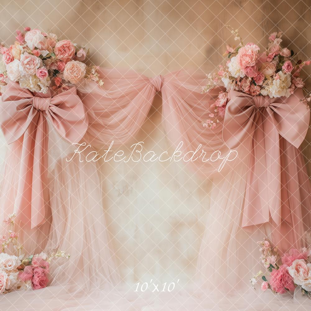 Kate Floral Pink Bow Drapes Vintage Wall Backdrop Designed by Patty Roberts