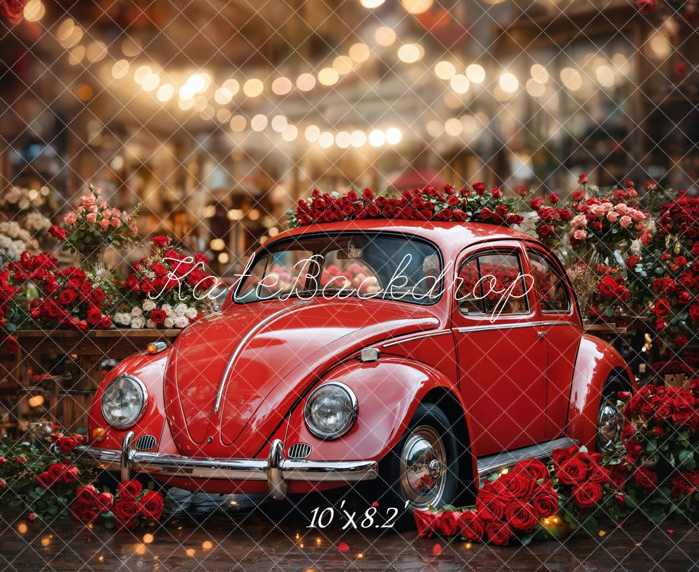 Kate Valentine's Day Vintage Red Roses Car Backdrop Designed by Emetselch