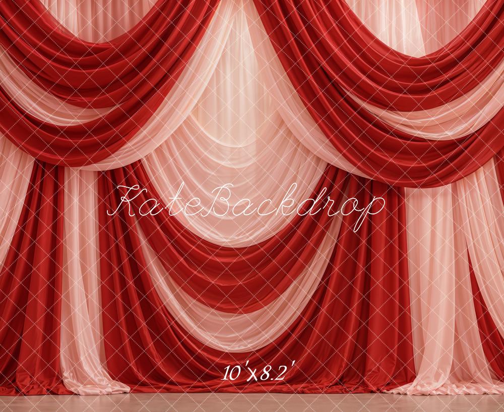 Kate Red Pink Argyle Draped Curtains Printed Backdrop Designed by Emetselch