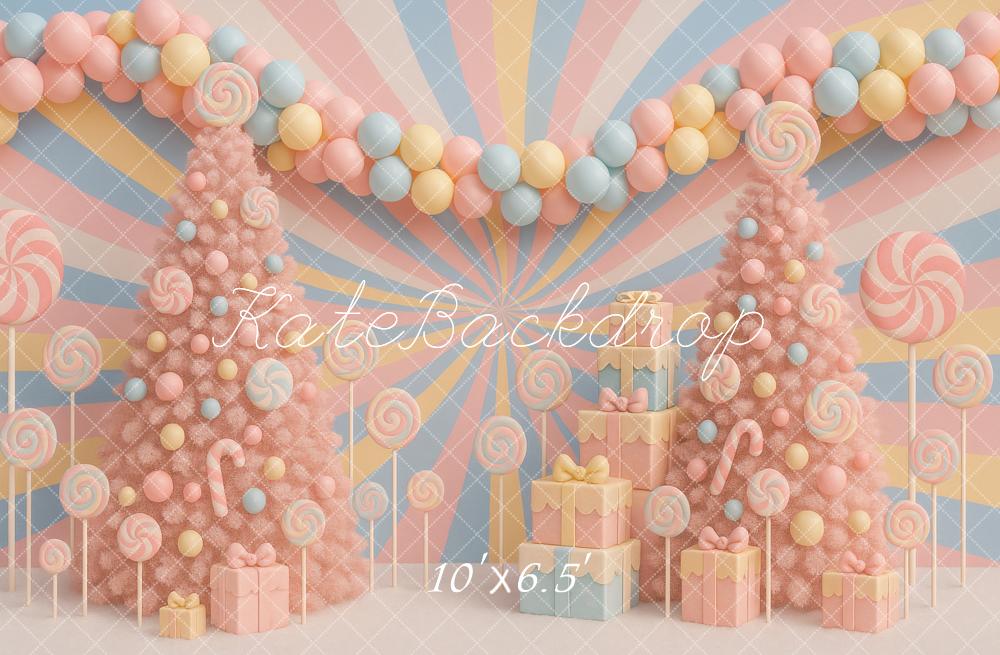Kate Christmas Birthday Pastel Candy Trees Lollipops Gifts Balloons Backdrop Designed by Ashley Paul