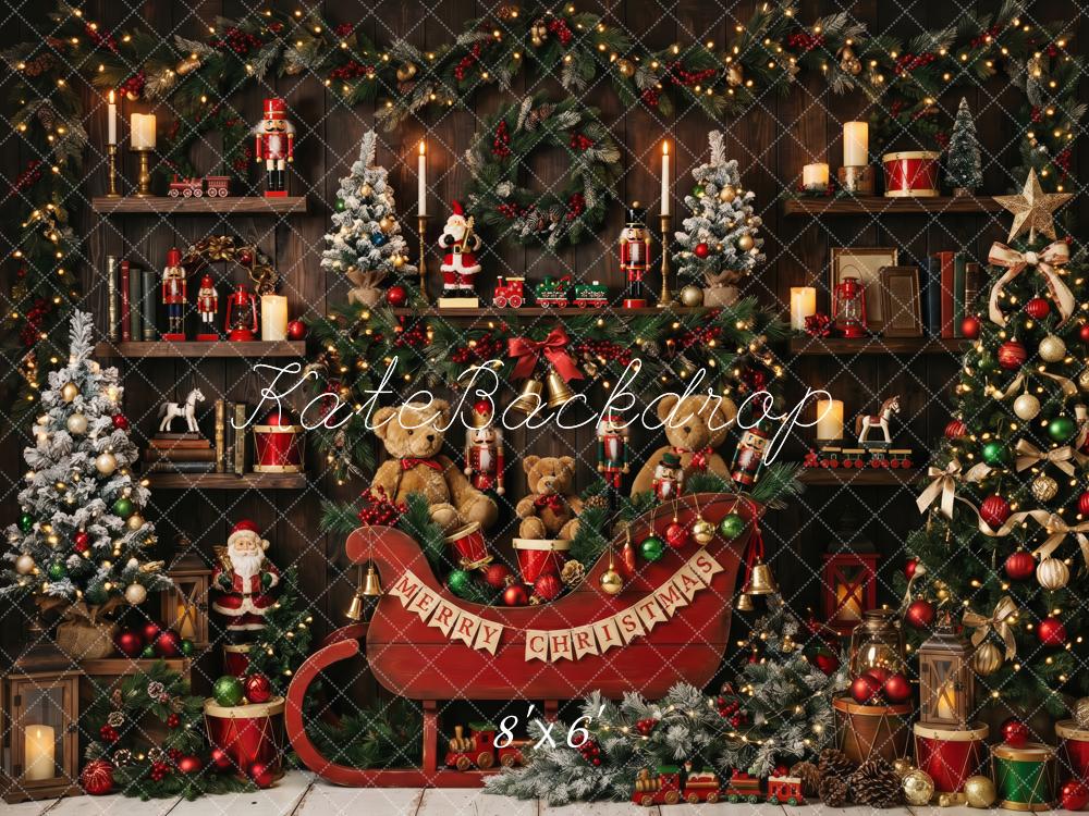 Kate Christmas Vintage Sleigh Nutcracker Toys Christmas Tree Garland Printed Backdrop Designed by Patty Roberts