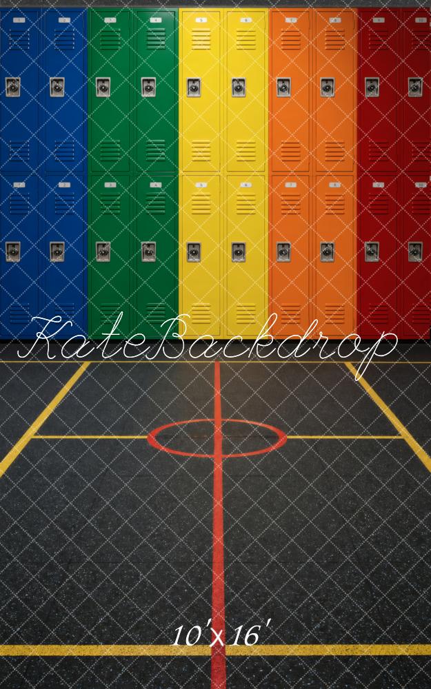 Kate Sweep Back to School Rainbow Lockers Gym Printed Backdrop Designed by Vertigo Productions