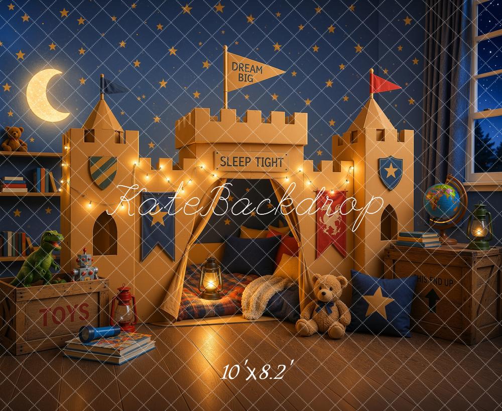 Kate Dreamy Kids Castle Bedroom Tent Toys Moon Stars Blue Wall Printed Backdrop Designed by Ashley Ward