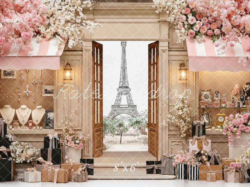 Kate Spring Pink Flower Boutique Paris Eiffel Tower Backdrop Designed by Chain Photography