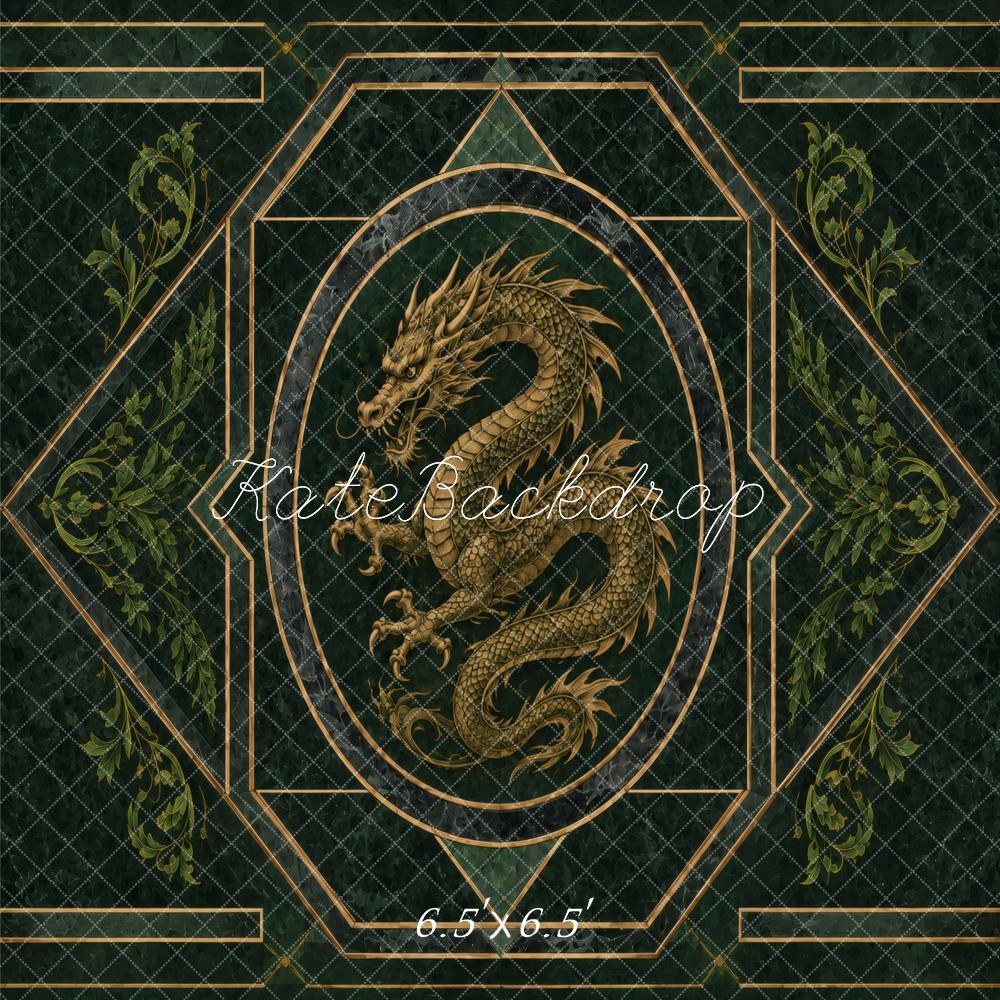 Kate Dark Green Dragon Art Deco Geometric Printed Backdrop Designed by Vertigo Productions
