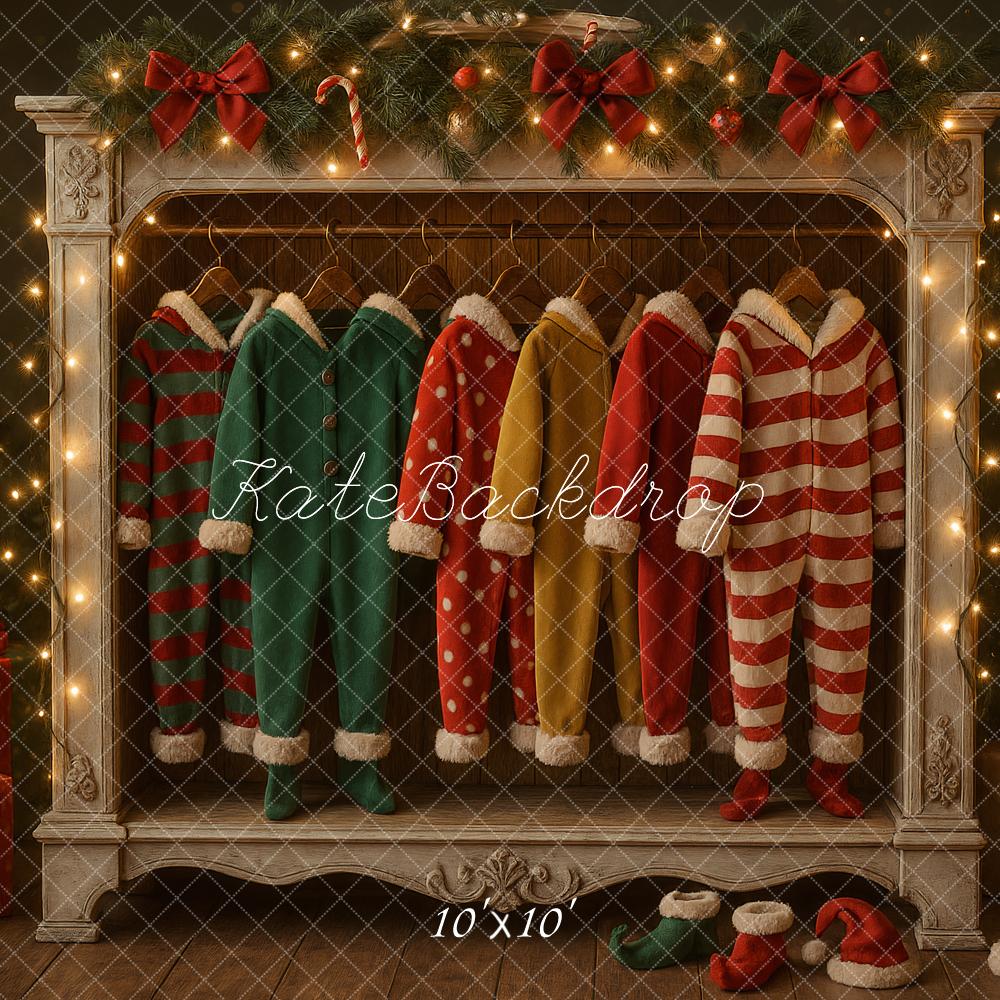 Kate Christmas Pajamas Closet Tree Lights Printed Backdrop Designed by Ashley Paul