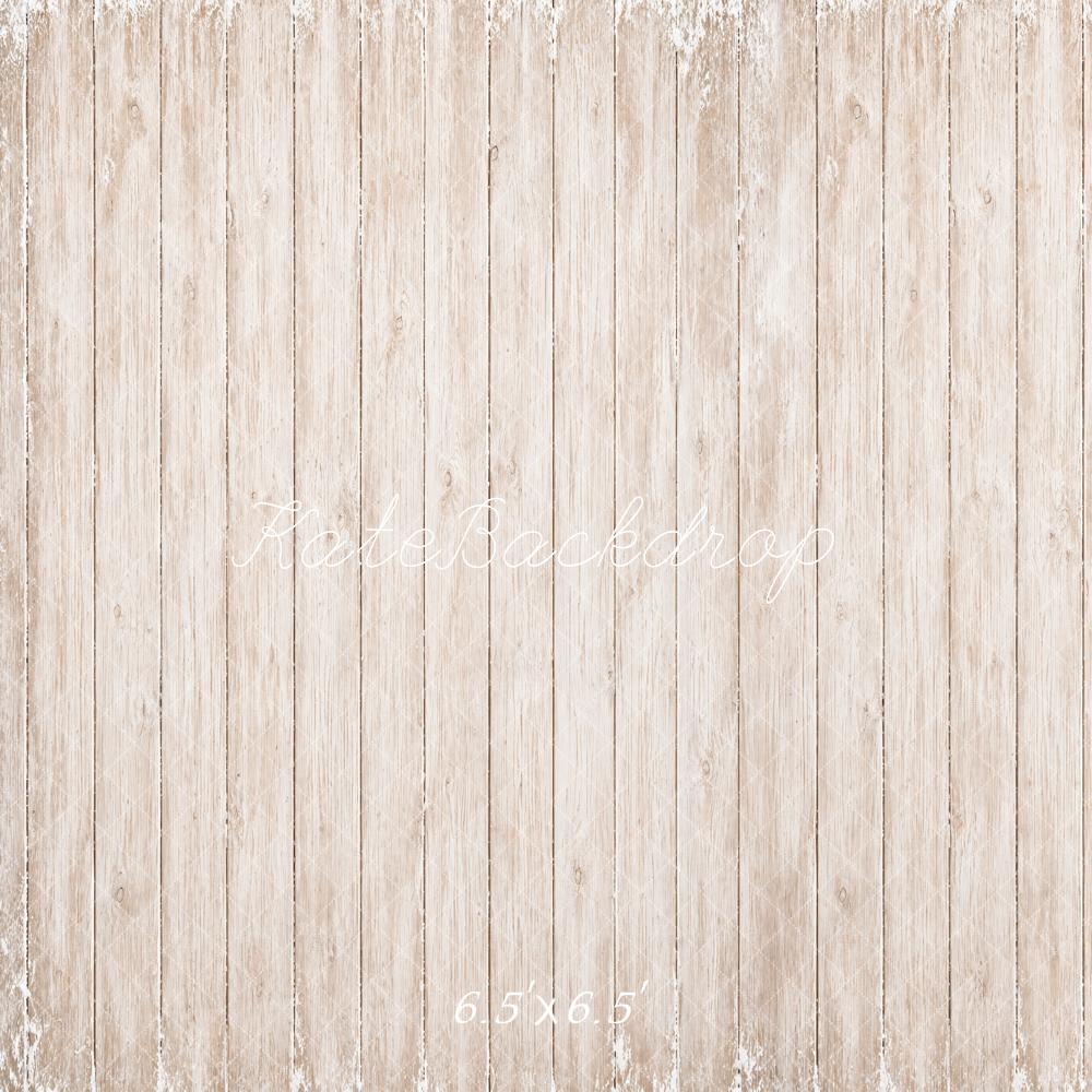 Kate Light Beige Vintage Wood Plank Floor Printed Backdrop Designed by Kate Image