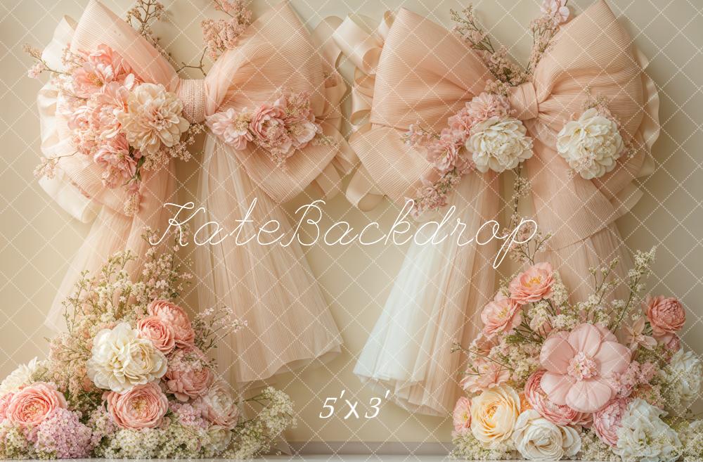 Kate Wedding Peach Floral Bow Backdrop Designed by Emetselch