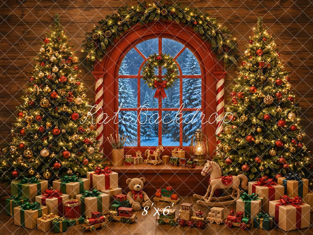 Kate Christmas Tree Window Presents Garland Toys Printed Backdrop Designed by Emetselch
