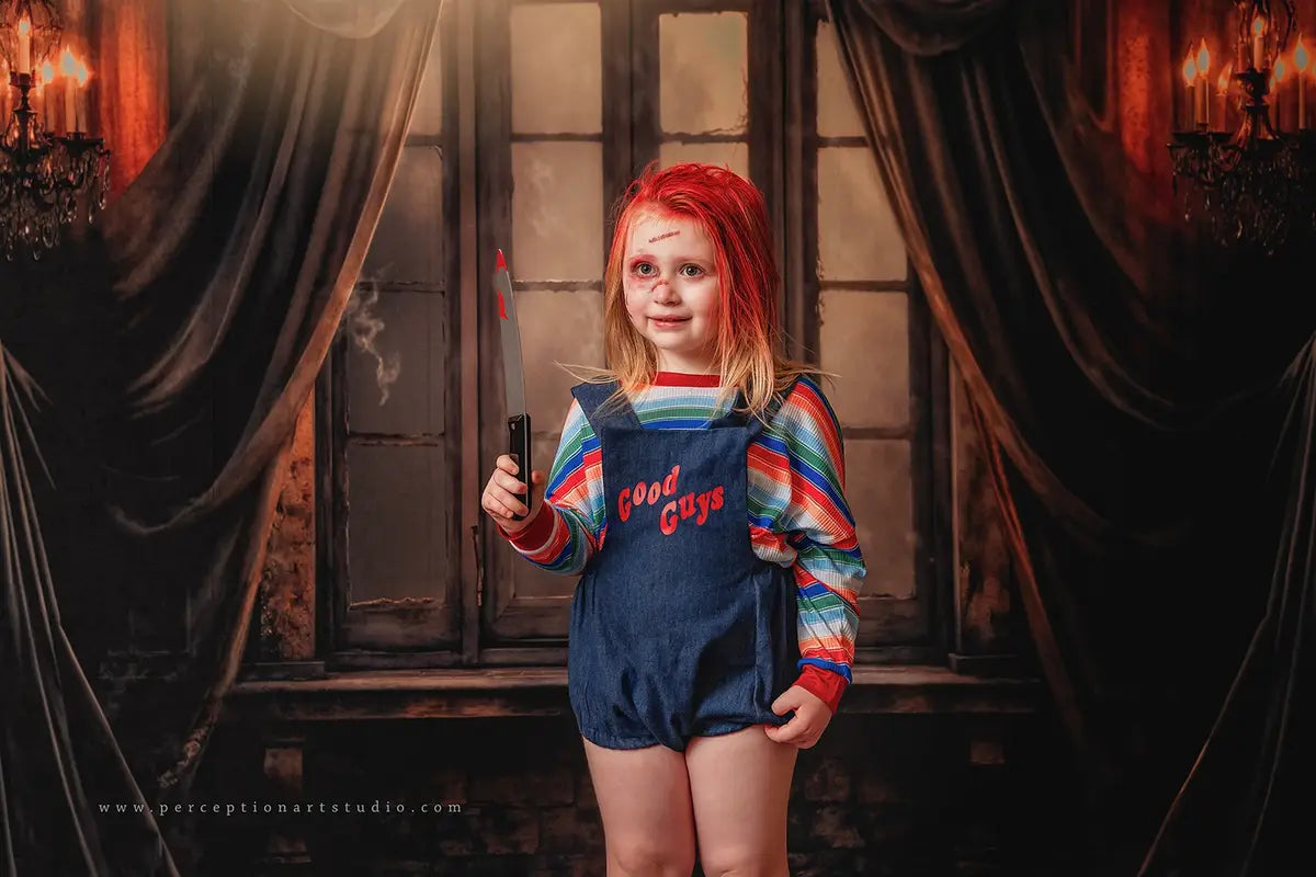 Halloween Donker Podium Gordijn Foto Achtergrond Ontworpen door Emetselch