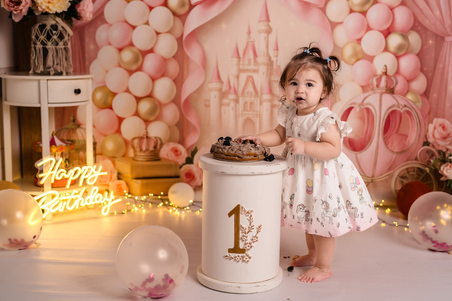 Kate Cake Smash Castle Pink Princess Carriage Backdrop Designed by Ashley Paul