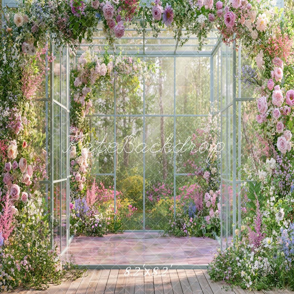 Kate Spring Flower Arch Greenhouse Garden Floral Printed Backdrop Designed by Angela Miller