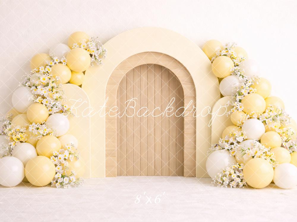 Kate Cake Smash Yellow Arch Balloon Flower Printed Backdrop Designed by Caitlin Lynch