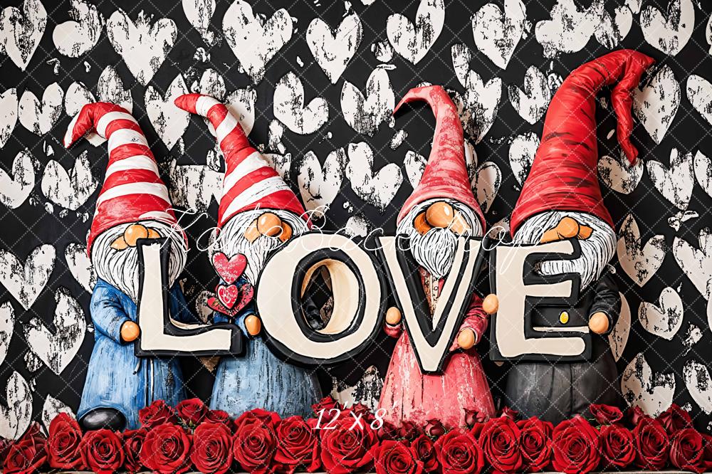 Kate Valentine Gnomes Love Roses Backdrop Designed by Emetselch
