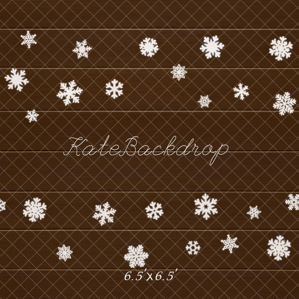 Kate Winter Snowflake Pattern Brown Wood Floor Backdrop Designed by Mini MakeBelieve