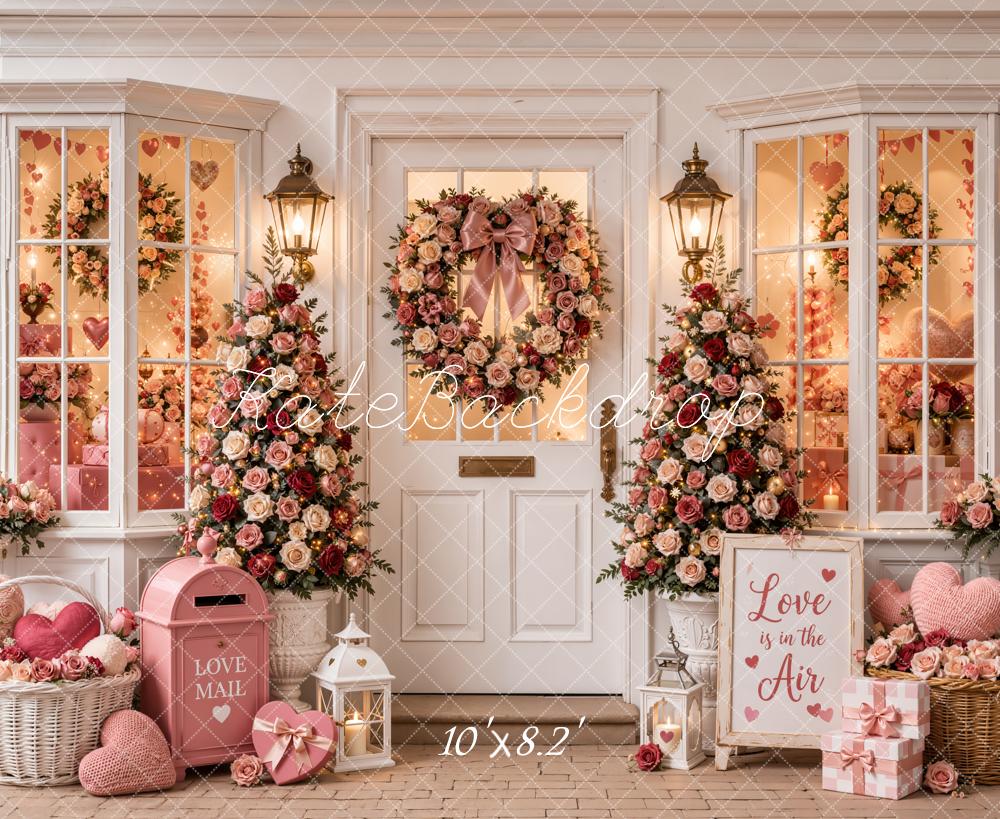 Kate Valentine's Day Pink Floral Wreath Door Mailbox Heart Printed Backdrop Designed by Emetselch