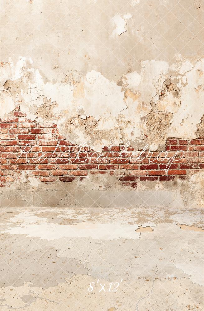 Kate Vintage Brick Exposed Plaster Wall Printed Backdrop Designed by Kate Image
