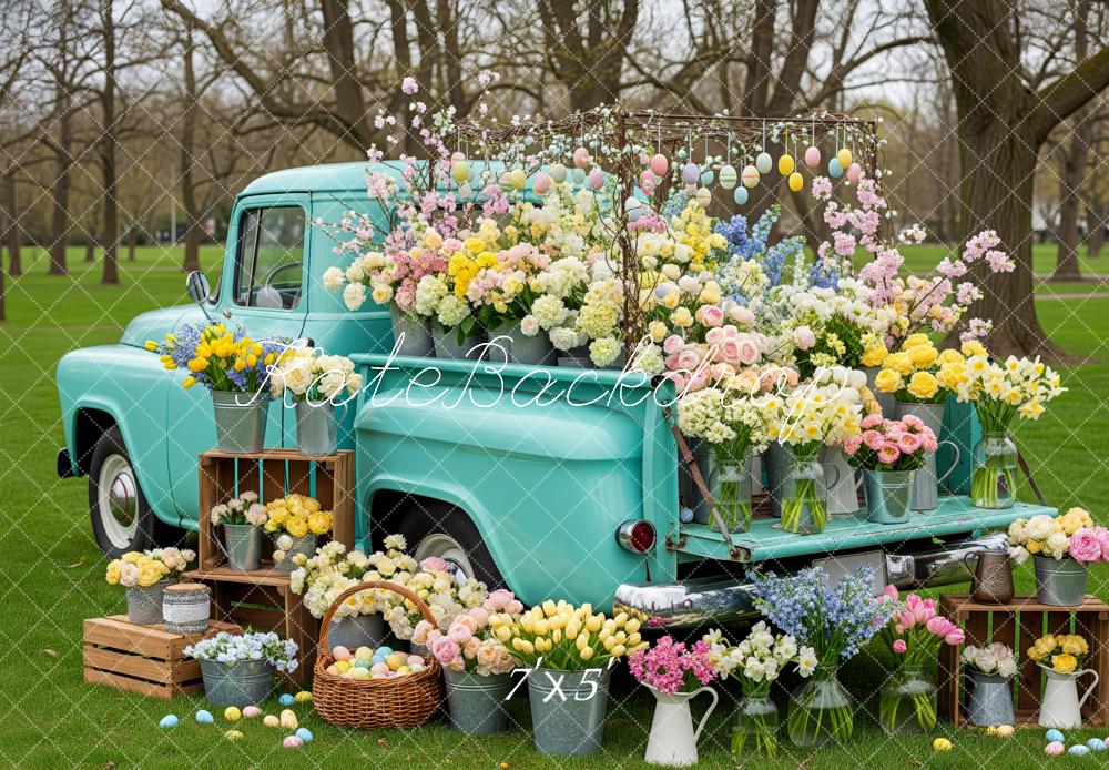 Kate Easter Truck Pastel Flowers Eggs Printed Backdrop Designed by Patty Roberts