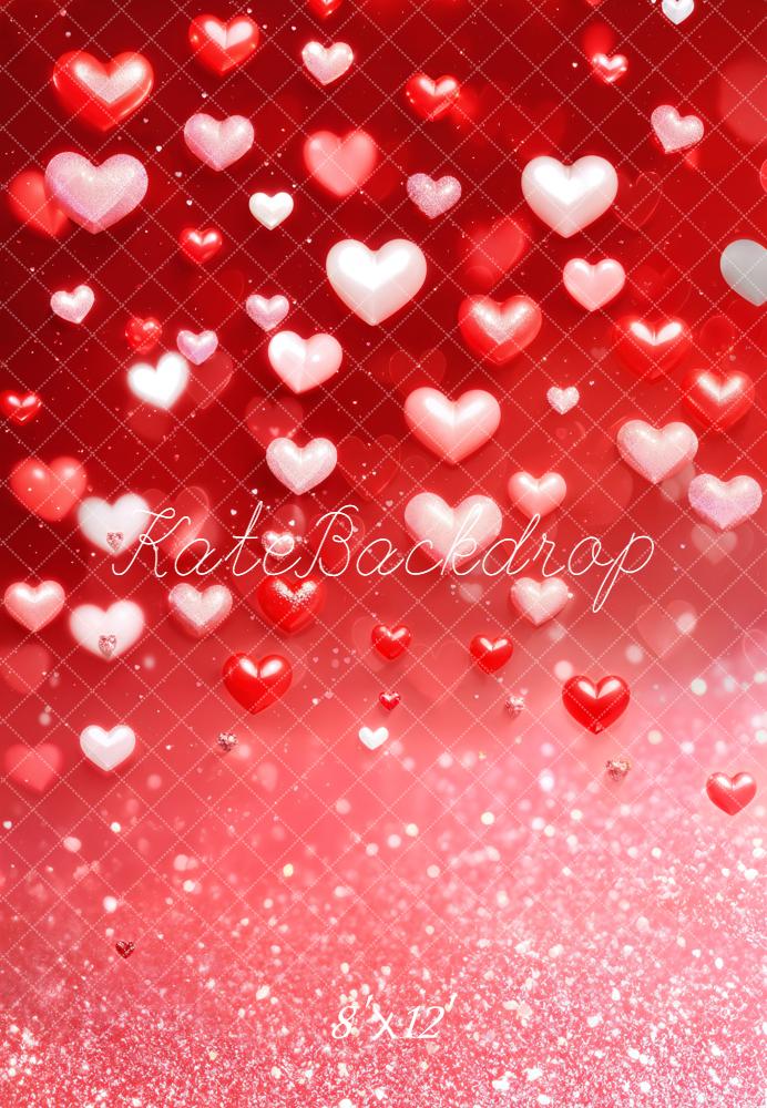 Kate Valentines Red Hearts Glitter Bokeh Backdrop Designed by Emetselch