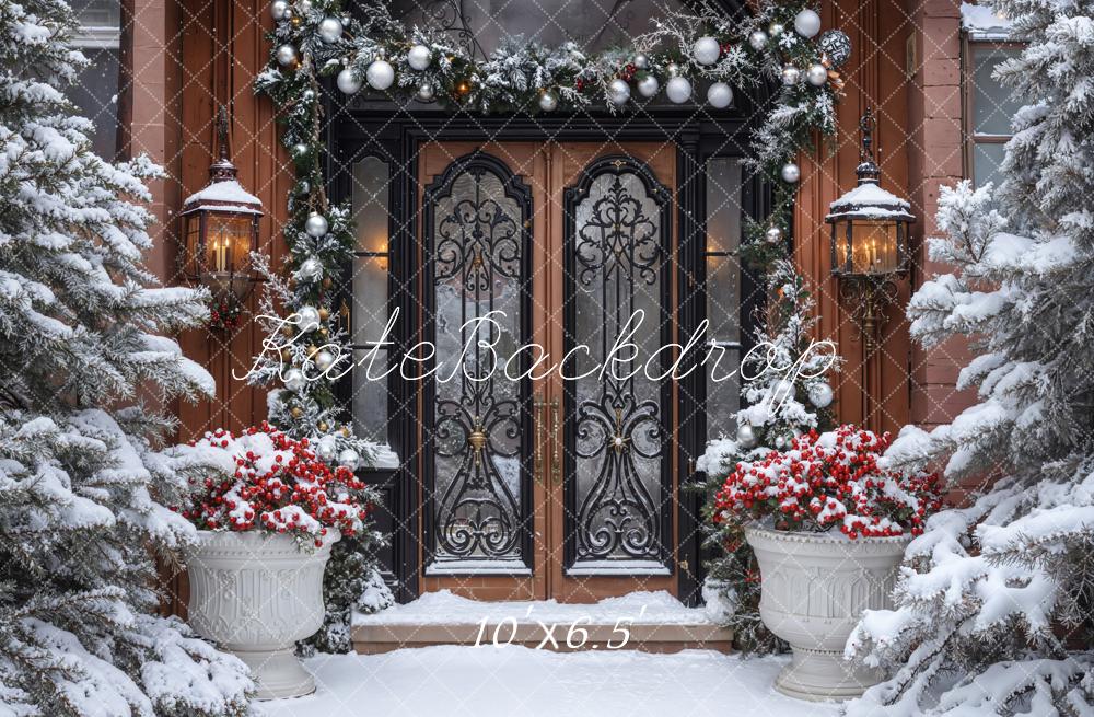 Kate Christmas Snowy Door Garland Retro Backdrop Designed by Emetselch