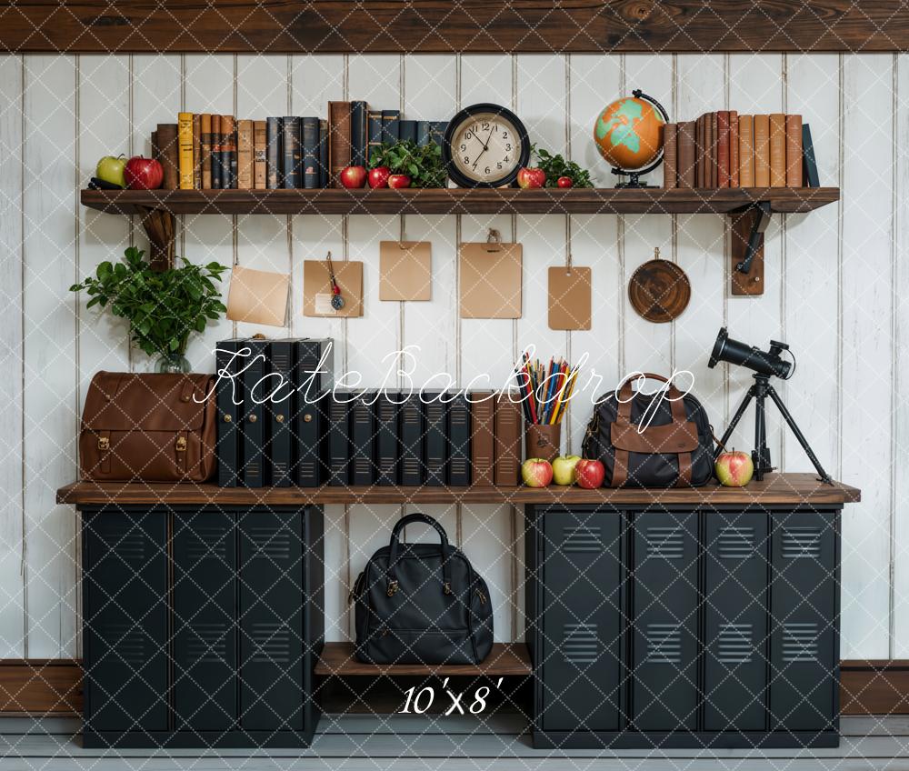 Kate Back to School Black Cabinets Bookshelf Printed Backdrop Designed by Emetselch