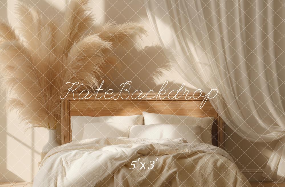 Kate Boho Bed Headboard Pampas Grass Curtain Neutral Backdrop Designed by Emetselch