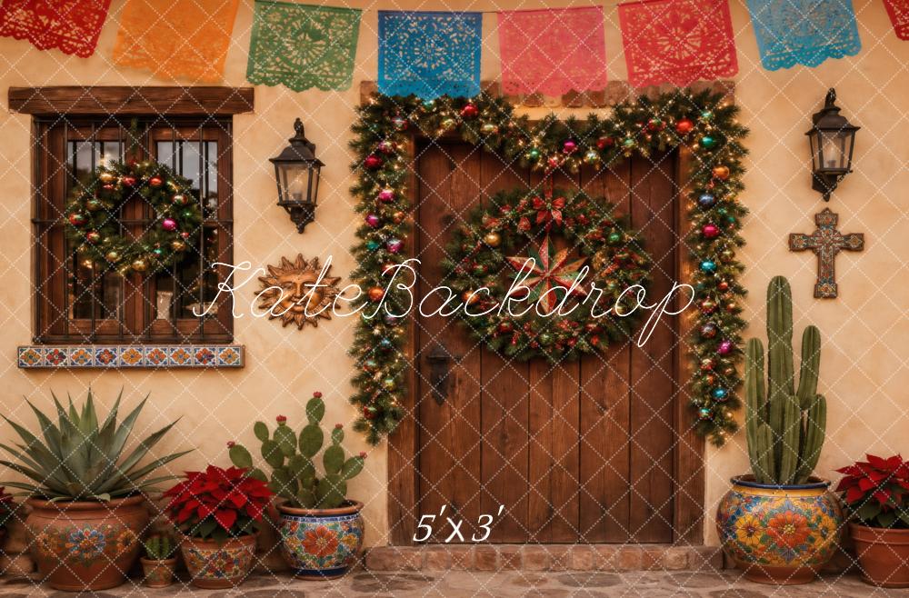 Kate Mexican Christmas Courtyard Door Papel Picado Printed Backdrop Designed by Vertigo Productions