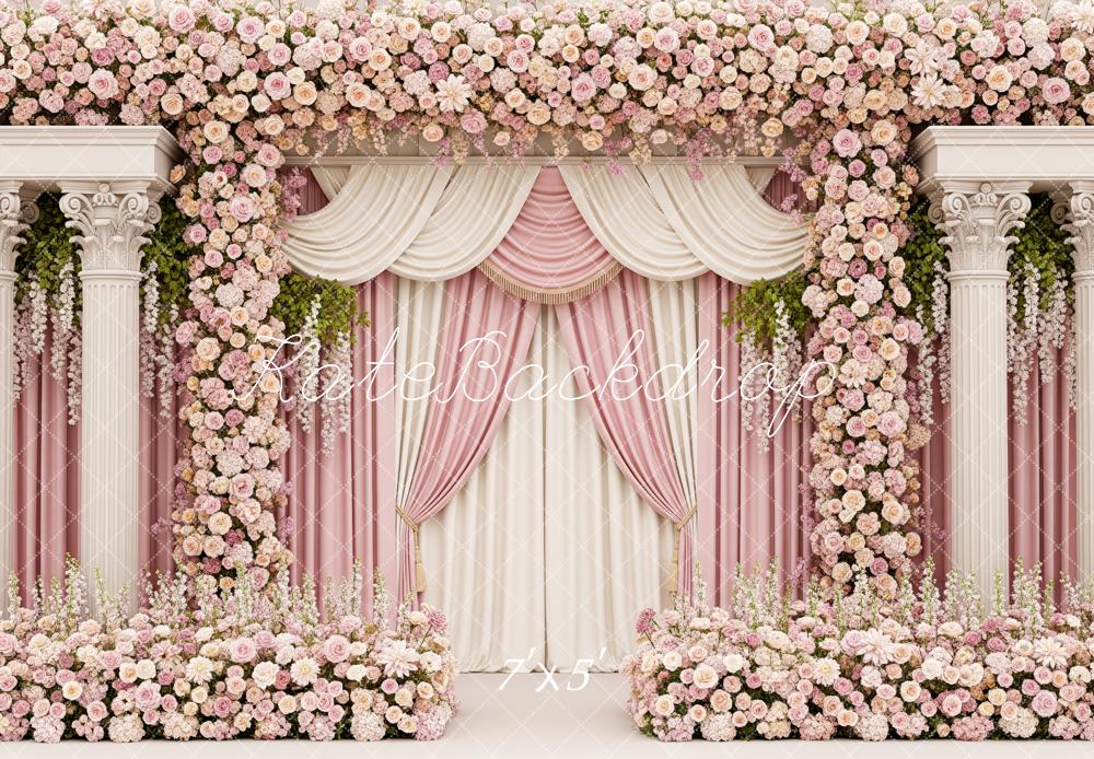 Kate Mother's Day Flower Arch Pink Rose Columns Drapes Backdrop Designed by Patty Roberts